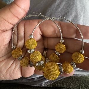 Yellow Bead Hoop Earrings (Never Worn)